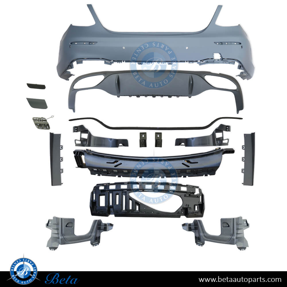 Rear bumper assembly with PDC normal AMG for Mercedes E-Class W213 2017-2020 models, Part Number 2138850801 Rear bumper assembly with PDC normal AMG for Mercedes E-Class W213 2017-2020 models, Part Number 2138850801
